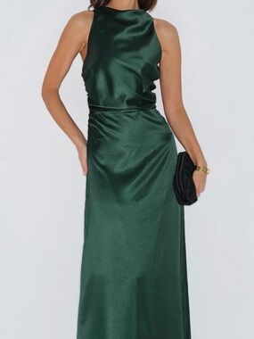 RIHOAS Emerald Green Satin Maxi Dress